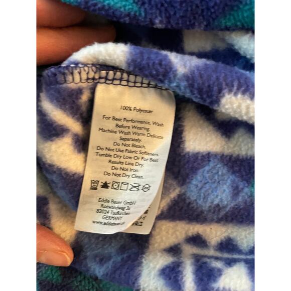 Eddie Bauer pullover blue green white Geo Print Mock Neck Flannel SZ 2XL - Picture 6 of 8